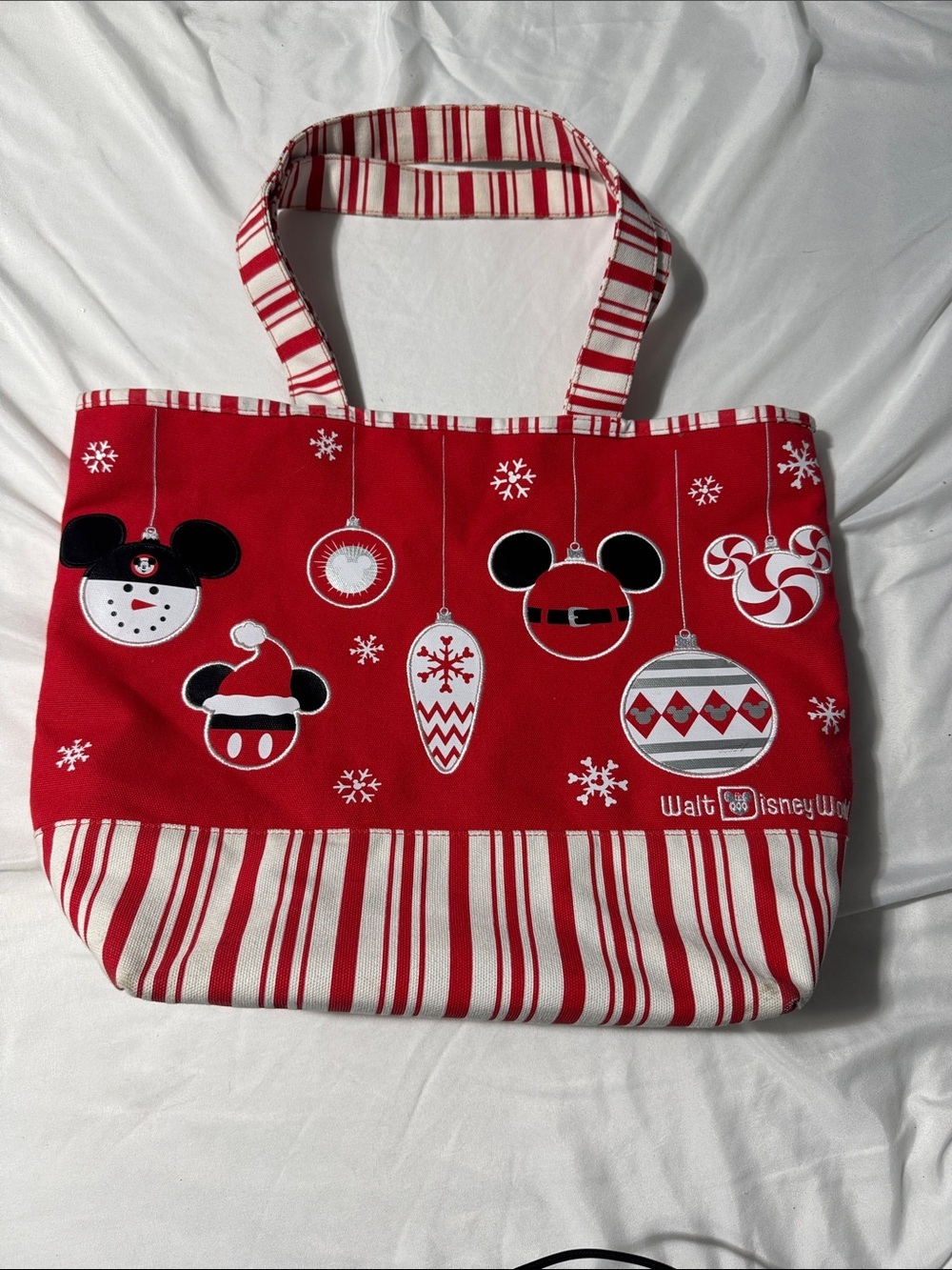Walt Disney Parks Christmas Tote Bag Mickey Mouse Ornaments Holiday Disney FLAW